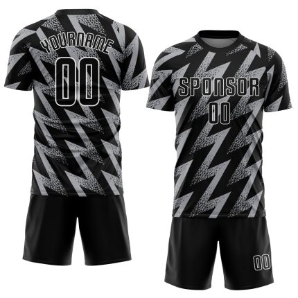 Personalized Sublimation Soccer Jersey - Gray Black and White Uniform Personalized Gray Black-White Sublimation Soccer Uniform