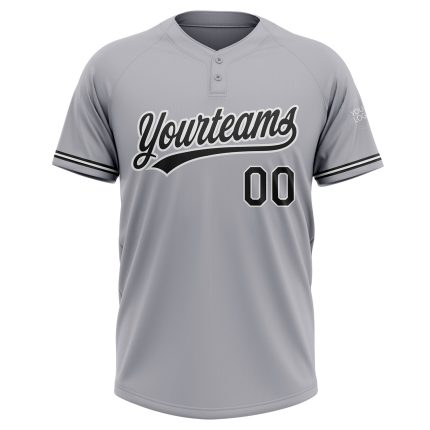 Personalized Unisex Softball Jersey Gray White Black Two-Button Design Personalized Gray Black-White Two-Button Unisex Softball