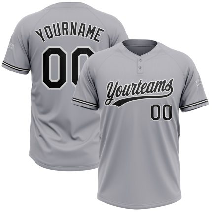 Personalized Unisex Softball Jersey Gray White Black Two-Button Design Personalized Gray Black-White Two-Button Unisex Softball