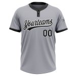 Custom Name and Number Unisex Softball Jersey - Personalized Gray Black-White Two-Button Personalized Gray Black-White Two-Button