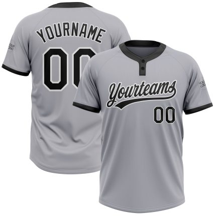 Custom Name and Number Unisex Softball Jersey - Personalized Gray Black-White Two-Button Personalized Gray Black-White Two-Button