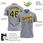 Custom Gray Black Yellow Golf Polo Shirt - Personalized Performance Vapor with Team Name and Number Personalized Gray Black-Yellow