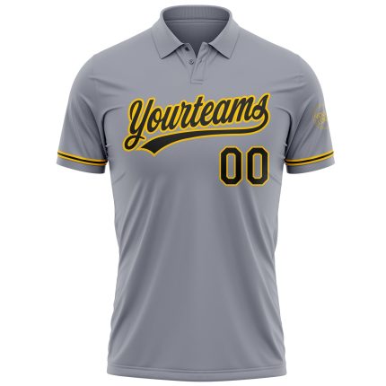 Custom Gray Black Yellow Golf Polo Shirt - Personalized Performance Vapor with Team Name and Number Personalized Gray Black-Yellow