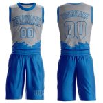 Custom Basketball Jersey with Personalized Name and Number, Gray Blue Color Splash Round Neck Sublimation Suit Personalized