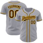 Personalized Authentic Baseball Jersey in Gray Brown-Gold Color Personalized Gray Brown-Gold Authentic Baseball Jersey
