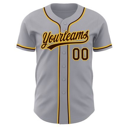 Personalized Authentic Baseball Jersey in Gray Brown-Gold Color Personalized Gray Brown-Gold Authentic Baseball Jersey