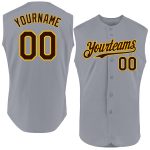 Custom Name and Number Sleeveless Baseball Jersey - Personalized Gray Brown-Gold Authentic Team Apparel Personalized Gray