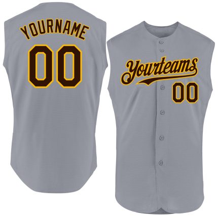 Custom Name and Number Sleeveless Baseball Jersey - Personalized Gray Brown-Gold Authentic Team Apparel Personalized Gray