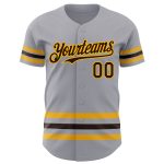 Custom Personalized Authentic Baseball Jersey with Gray Brown-Gold Line, Custom Name & Number Personalized Gray Brown-Gold