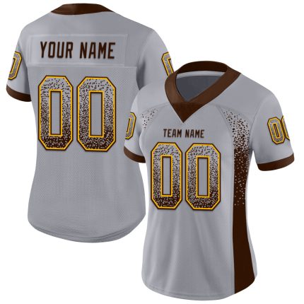 Custom Name and Number Personalized Football Jersey in Gray Brown-Gold Mesh Fashion Style Personalized Gray Brown-Gold Mesh