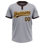 Custom Unisex Softball Jersey with Personalized Name & Number - Gray Brown-Gold Two-Button Design Personalized Gray Brown-Gold