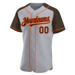 Custom Name and Number Personalized Baseball Jersey Gray Brown-Orange Authentic Raglan Sleeves Personalized Gray Brown-Orange