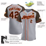 Custom Name and Number Personalized Baseball Jersey Gray Brown-Orange Authentic Raglan Sleeves Personalized Gray Brown-Orange