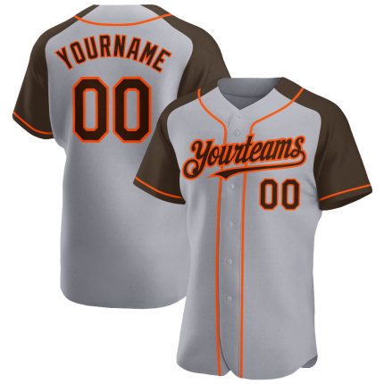 Custom Name and Number Personalized Baseball Jersey Gray Brown-Orange Authentic Raglan Sleeves Personalized Gray Brown-Orange