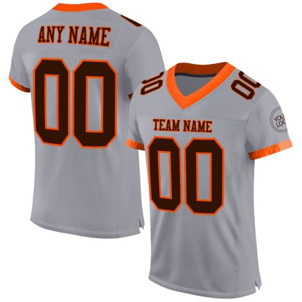 Custom Name and Number Personalized Gray Brown-Orange Mesh Football Jersey - Authentic Team Gear Personalized Gray Brown-Orange