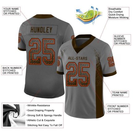 Custom Name and Number Personalized Drift Fashion Football Jersey - Gray Brown Orange Mesh Team Shirt Personalized Gray Brown-Orange