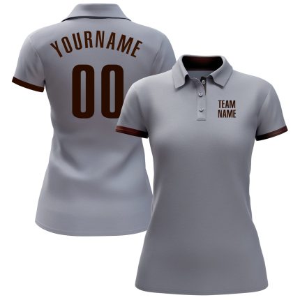 Custom Name and Number Personalized Golf Polo Shirt - Gray Brown Performance Team Apparel Personalized Gray Brown Performance