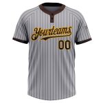 Custom Name and Number Two-Button Unisex Gray Brown Pinstripe Softball Jersey - Personalized Team Apparel Personalized Gray