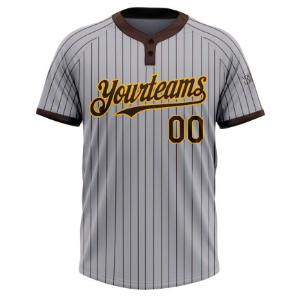 Custom Name and Number Two-Button Unisex Gray Brown Pinstripe Softball Jersey - Personalized Team Apparel Personalized Gray