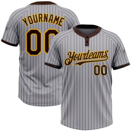 Custom Name and Number Two-Button Unisex Gray Brown Pinstripe Softball Jersey - Personalized Team Apparel Personalized Gray