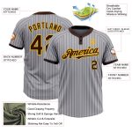 Custom Name and Number Two-Button Unisex Gray Brown Pinstripe Softball Jersey - Personalized Team Apparel Personalized Gray