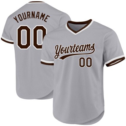 Custom Authentic Baseball Jersey - Personalized Gray Brown-White Team Name & Number Personalized Gray Brown-White Authentic