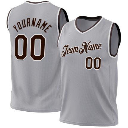 Custom Authentic Basketball Jersey with Personalized Name & Number - Gray Brown White Throwback Design Personalized Gray