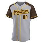 Custom Name Number Baseball Jersey - Personalized Gray Brown Yellow Authentic Raglan Sleeves Team Apparel Personalized Gray
