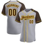 Custom Name Number Baseball Jersey - Personalized Gray Brown Yellow Authentic Raglan Sleeves Team Apparel Personalized Gray