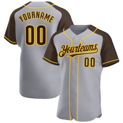 Custom Name Number Baseball Jersey - Personalized Gray Brown Yellow Authentic Raglan Sleeves Team Apparel Personalized Gray