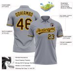 Custom Team Name Number Gray Brown Yellow Vapor Golf Polo Shirt - Personalized Performance Apparel Personalized Gray Brown-Yellow