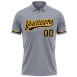 Custom Team Name Number Gray Brown Yellow Vapor Golf Polo Shirt - Personalized Performance Apparel Personalized Gray Brown-Yellow