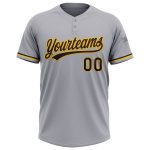 Custom Name and Number Unisex Softball Jersey - Personalized Gray Brown-Yellow Two-Button Design Personalized Gray Brown-Yellow