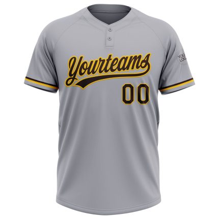 Custom Name and Number Unisex Softball Jersey - Personalized Gray Brown-Yellow Two-Button Design Personalized Gray Brown-Yellow