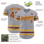 Custom Name and Number Personalized Baseball Jersey - Gray Burgundy Gold Line Authentic Team Jersey Personalized Gray Burgundy-Gold