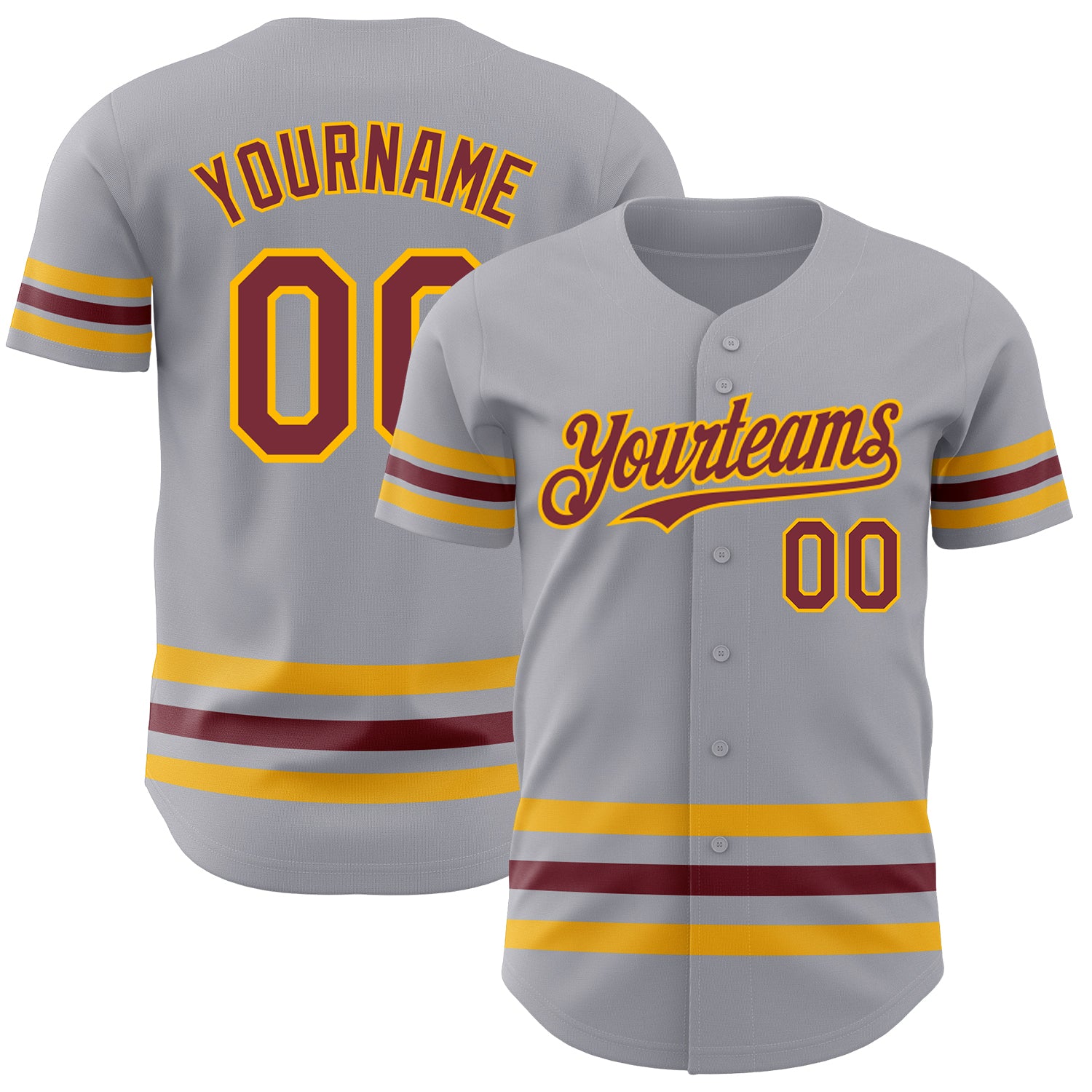 Custom Name and Number Personalized Baseball Jersey - Gray Burgundy Gold Line Authentic Team Jersey Personalized Gray Burgundy-Gold