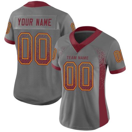 Custom Name Number Gray Burgundy Gold Mesh Football Jersey Personalized Team Apparel Personalized Gray Burgundy-Gold Mesh
