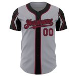 Custom Authentic Baseball Jersey - Personalized Gray Crimson-Black with Name & Number, 3 Color Arm Shapes Personalized Gray
