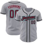 Custom Baseball Jersey with Personalized Name and Number in Gray, Crimson, Black, and Aqua Personalized Gray Crimson Black-Aqua