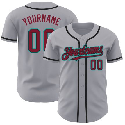 Custom Baseball Jersey with Personalized Name and Number in Gray, Crimson, Black, and Aqua Personalized Gray Crimson Black-Aqua