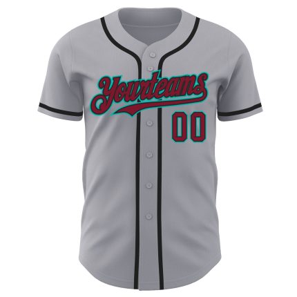 Custom Baseball Jersey with Personalized Name and Number in Gray, Crimson, Black, and Aqua Personalized Gray Crimson Black-Aqua