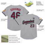 Customizable Gray Crimson Black Aqua Baseball Jersey with Name and Number - Authentic Throwback Style Personalized Gray Crimson