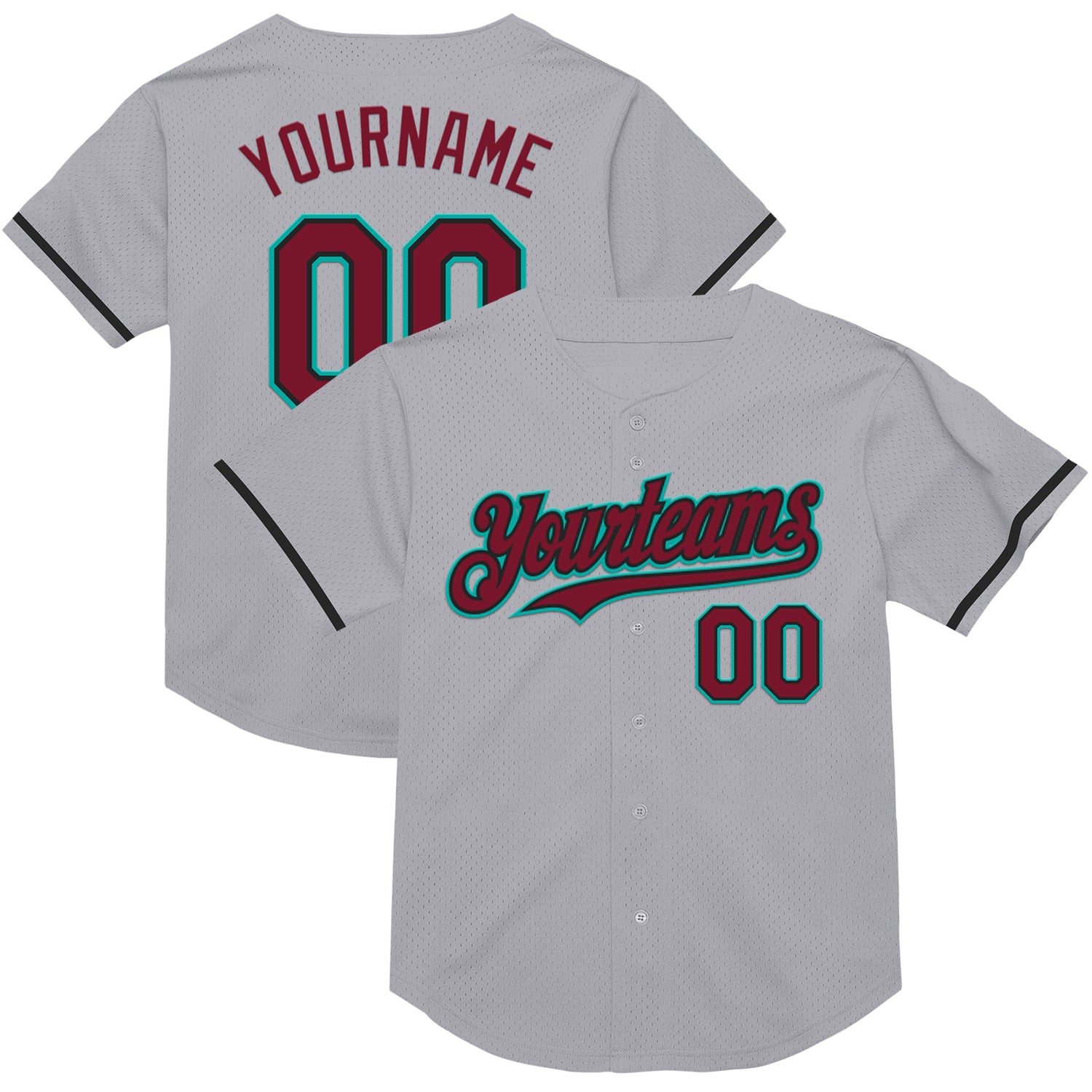 Customizable Gray Crimson Black Aqua Baseball Jersey with Name and Number - Authentic Throwback Style Personalized Gray Crimson