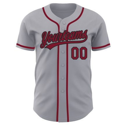 Personalized Crimson-Black Gray Baseball Jersey - Authentic Custom Team Apparel Personalized Gray Crimson-Black Authentic