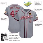 Custom Name and Number Authentic Baseball Jersey - Personalized Gray Crimson-Black Team Jersey Personalized Gray Crimson-Black