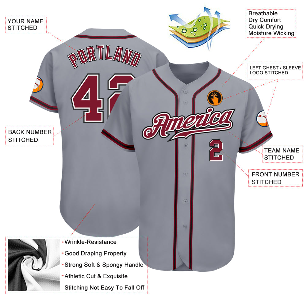 Personalized Gray Crimson-Black Authentic Baseball Jersey Team Custom Name and Number Custom Name and Number Authentic Baseball Jersey - Personalized Gray Crimson-Black Team Jersey Personalized Gray Crimson-Black - Image 3