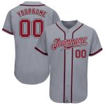 Custom Name and Number Authentic Baseball Jersey - Personalized Gray Crimson-Black Team Jersey Personalized Gray Crimson-Black