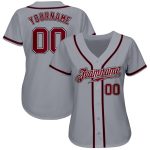 Custom Name and Number Authentic Baseball Jersey - Personalized Gray Crimson-Black Team Jersey Personalized Gray Crimson-Black