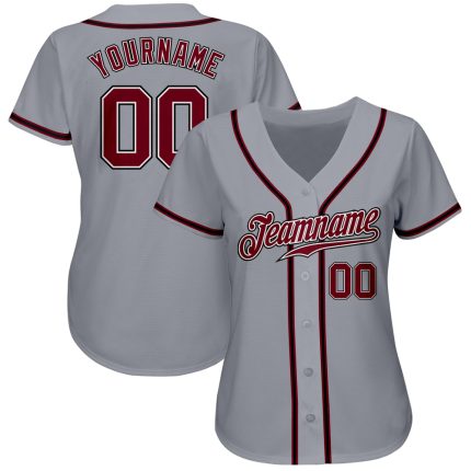 Custom Name and Number Authentic Baseball Jersey - Personalized Gray Crimson-Black Team Jersey Personalized Gray Crimson-Black