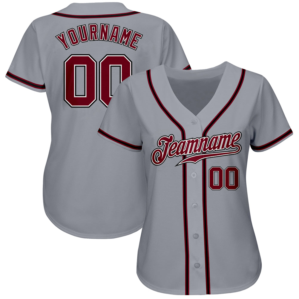 Personalized Gray Crimson-Black Authentic Baseball Jersey Team Custom Name and Number Custom Name and Number Authentic Baseball Jersey - Personalized Gray Crimson-Black Team Jersey Personalized Gray Crimson-Black - Image 2